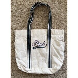 Victoria's Secret PINK  2004 Vintage Tote Bag Green Varsity Stripe Canvas Pocket